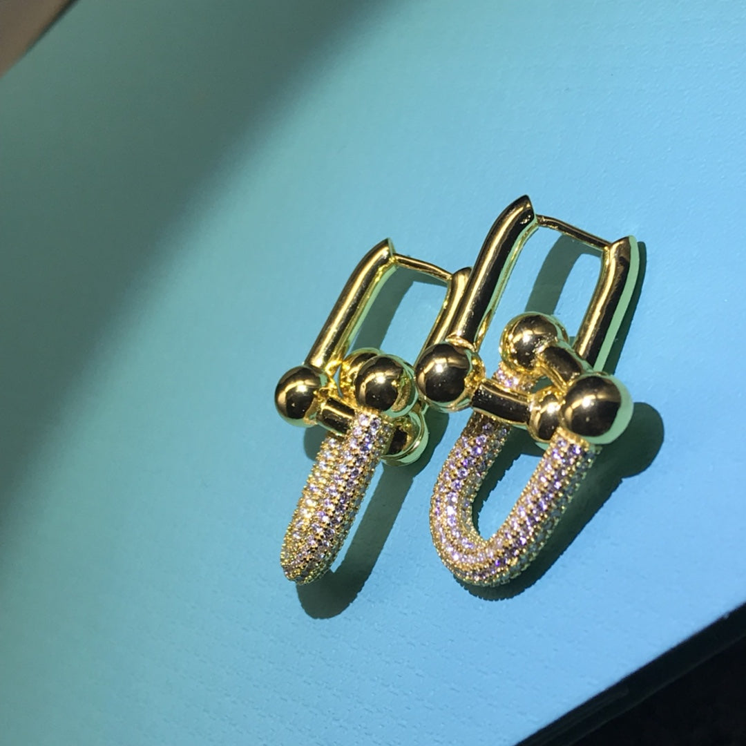 Tiffany Hardware Drop Earrings Double Link Cubic Zirconia