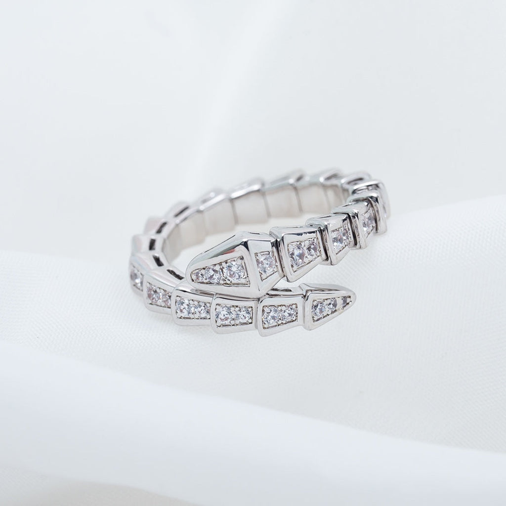 Bvlgari Serpenti Ring Silver Cubic Zirconia Paved 4MM