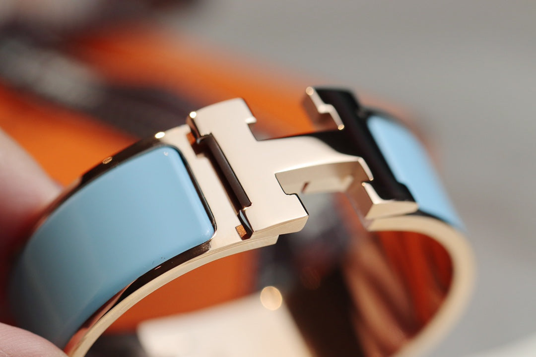Hermes H Bracelet 18MM Pink Gold Cloud Blue