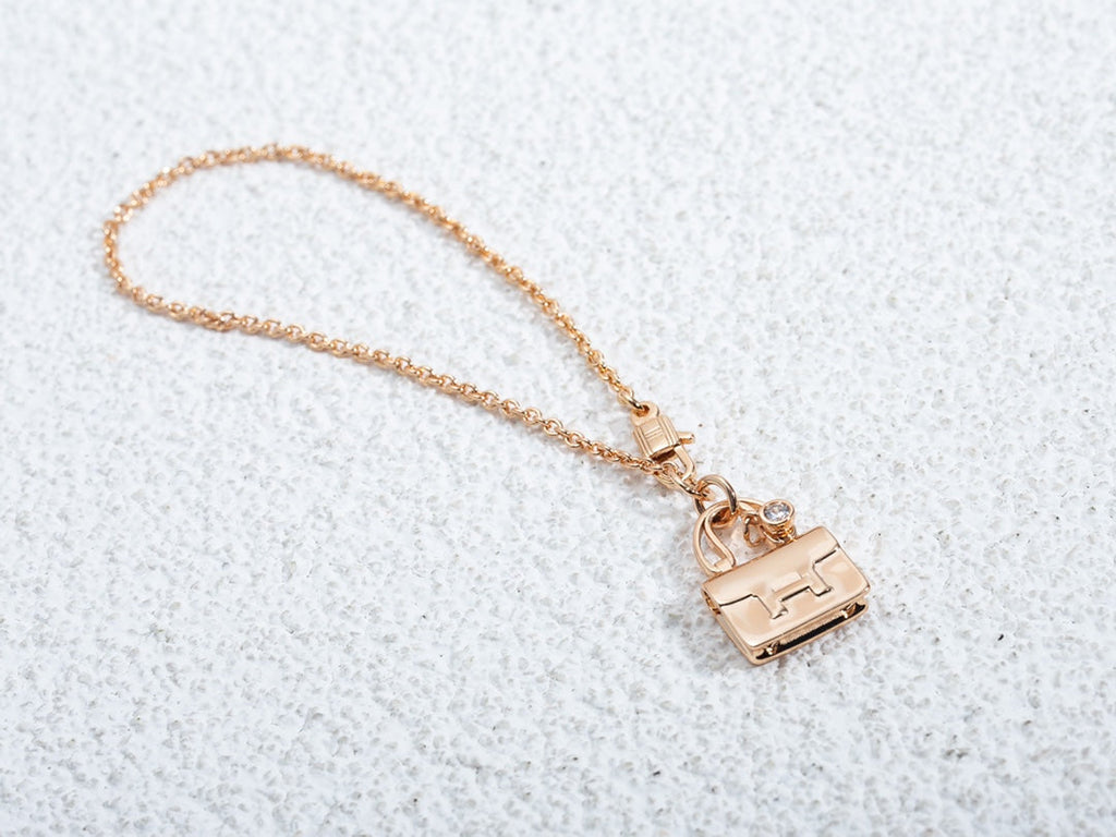 Hermes Amulette Constance Pendant Pink Gold Necklace