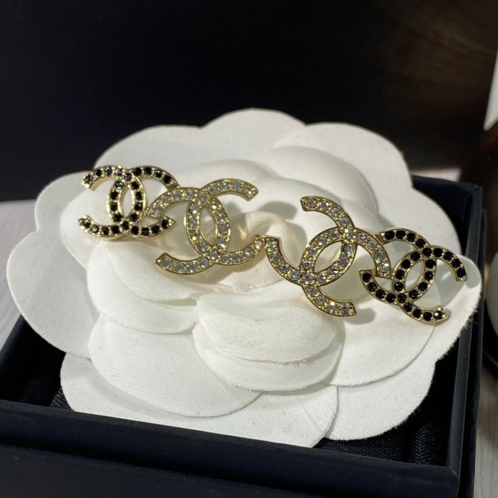 Chanel Double Stud Double C Cubic Zirconia Gold Earrings