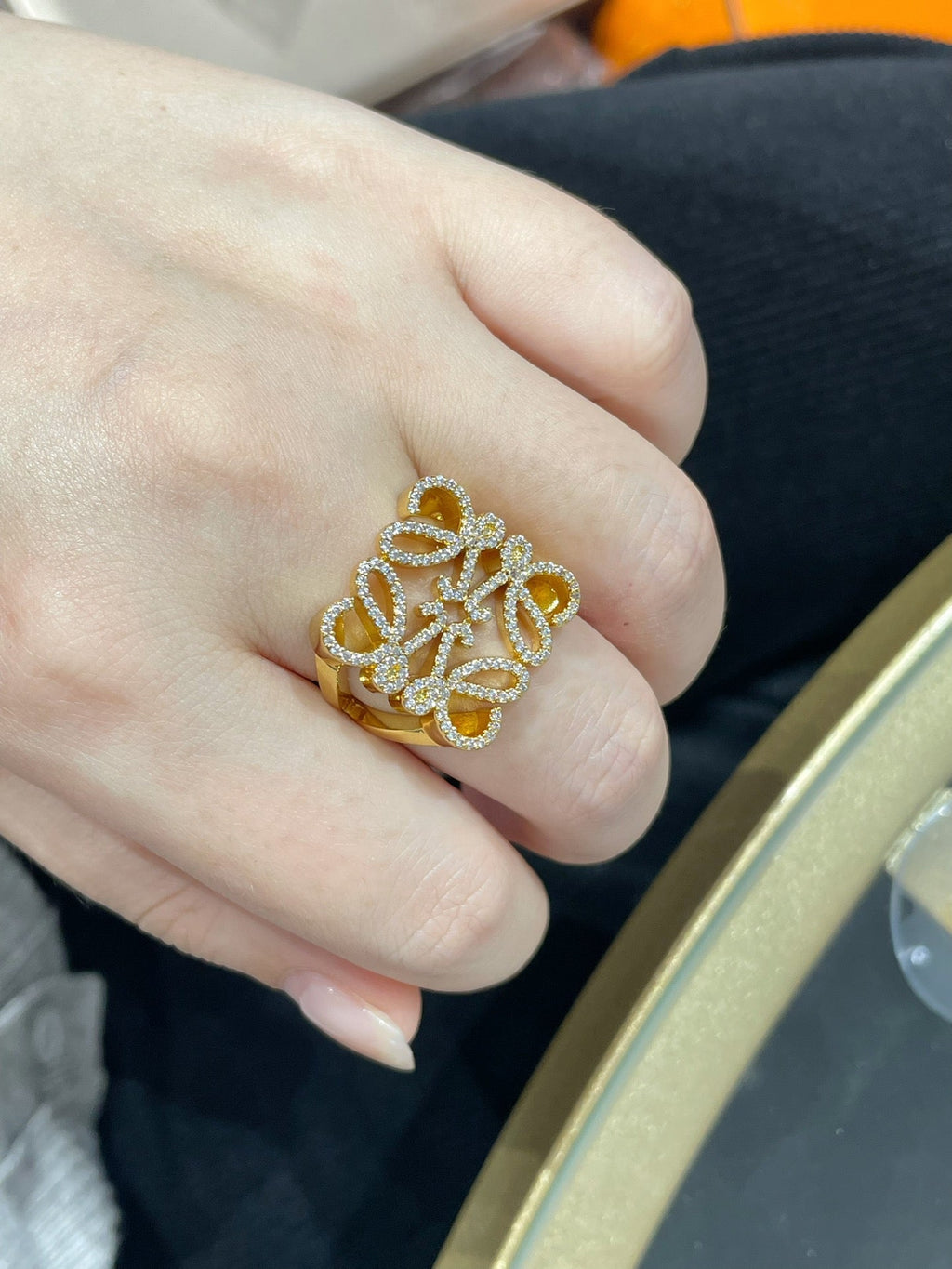 Dior Annagram Cubic Zirconia Paved Gold Ring