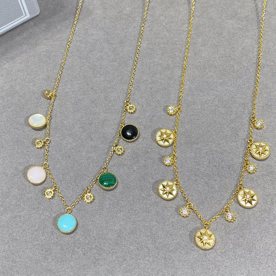 Dior Rose Vents Multi Color 5 Motif 6 Diamond Necklace