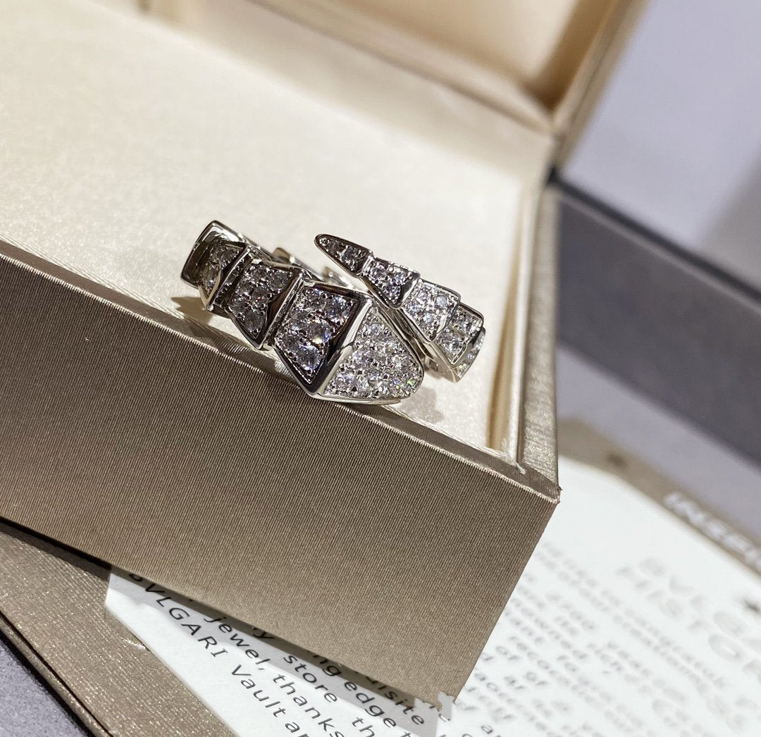 Bvlgari Serpenti Large Ring Silver Cubic Zirconia Paved