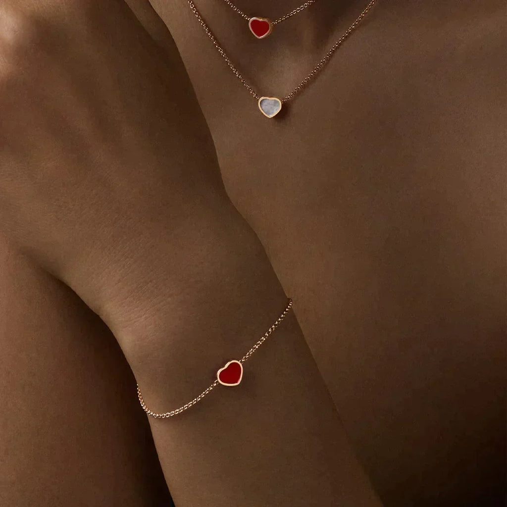 Chopard Happy Heart Carnelian Pink Gold Bracelet Cubic Zirconia