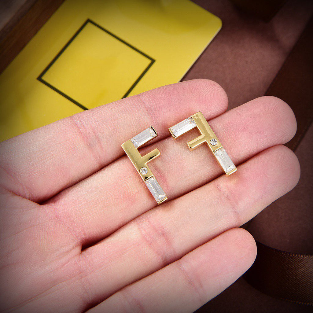 Fendi F First Earrings Gold Diamond