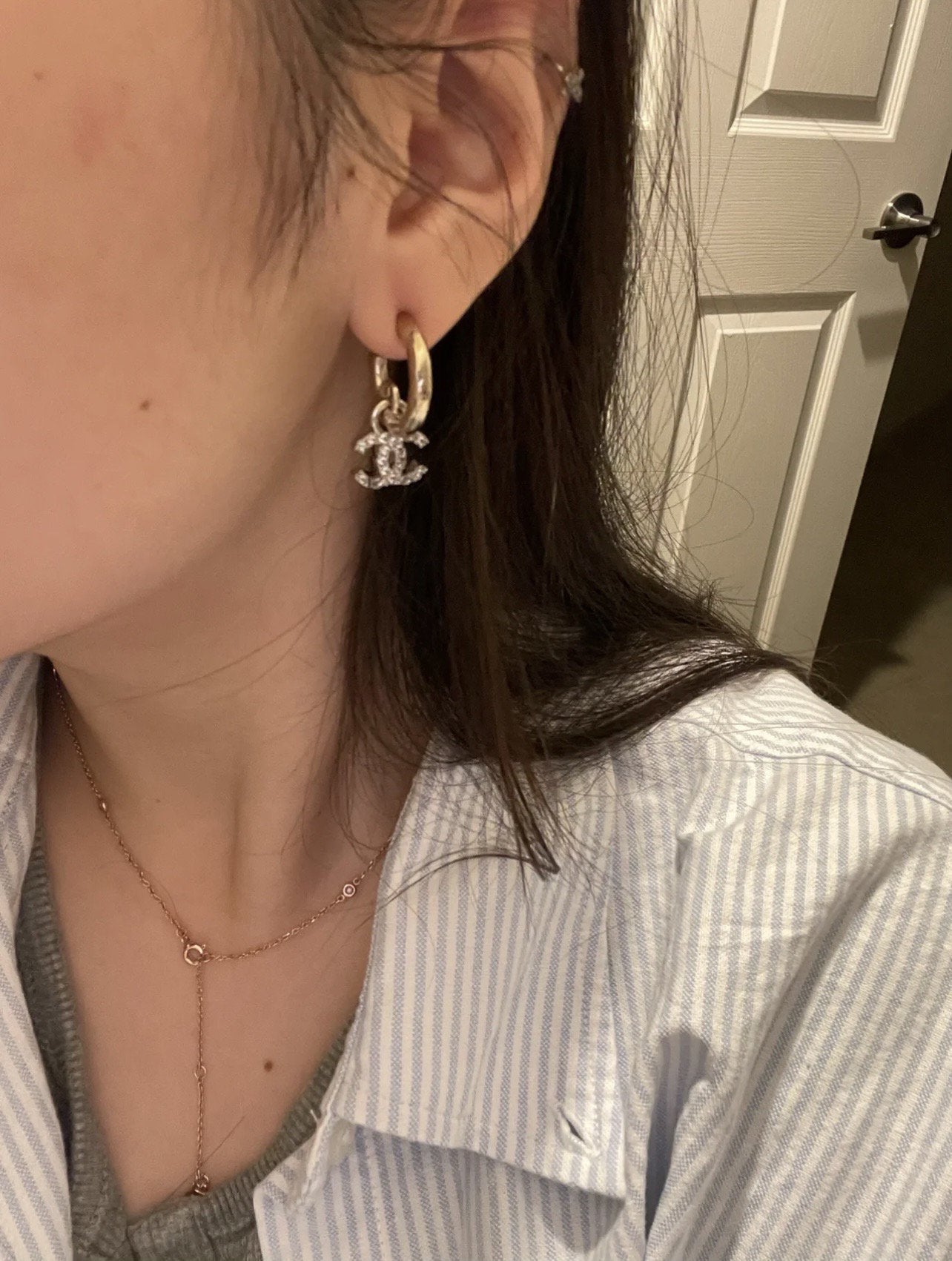 Chanel Double C Gold Diamond Earrings