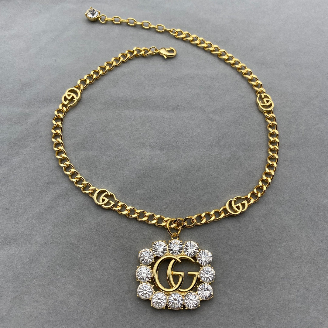Gucci GG Double G Crystal Necklace