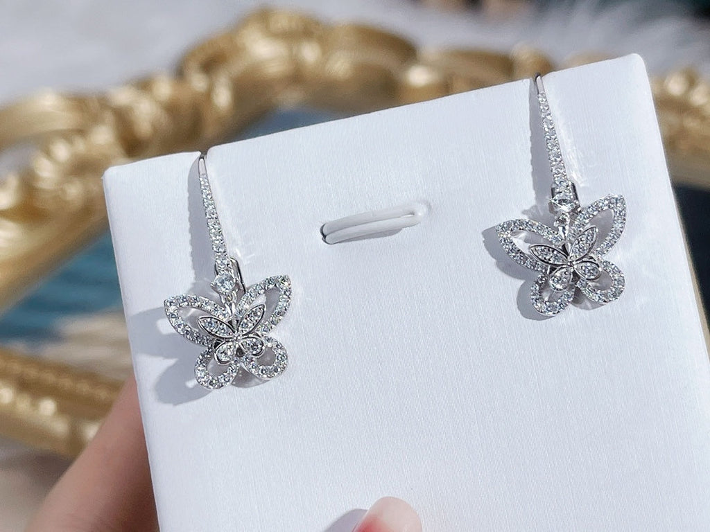 Graff Double Butterfly Silhouette Silver Diamond Earrings