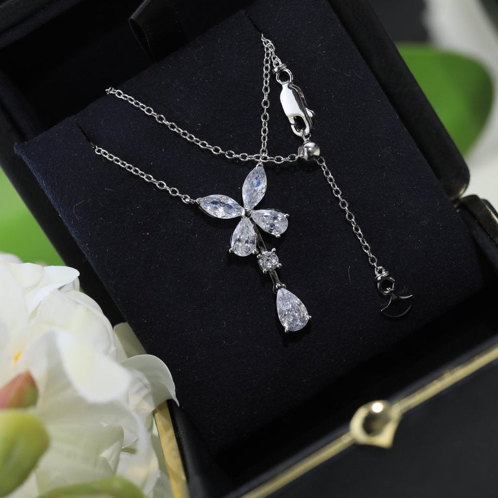 Graff Butterfly Pear Shape Classic Silver Cubic Zirconia Drop Necklace