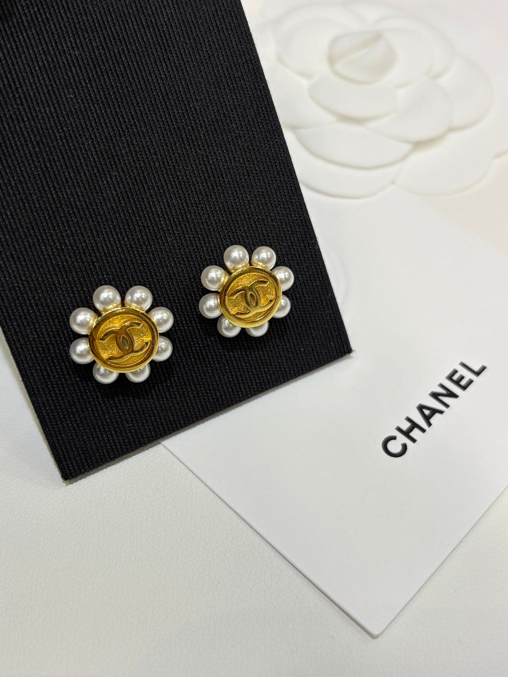 Chanel 2026 Double C Gold Bean Pearl Sunflower Earrings