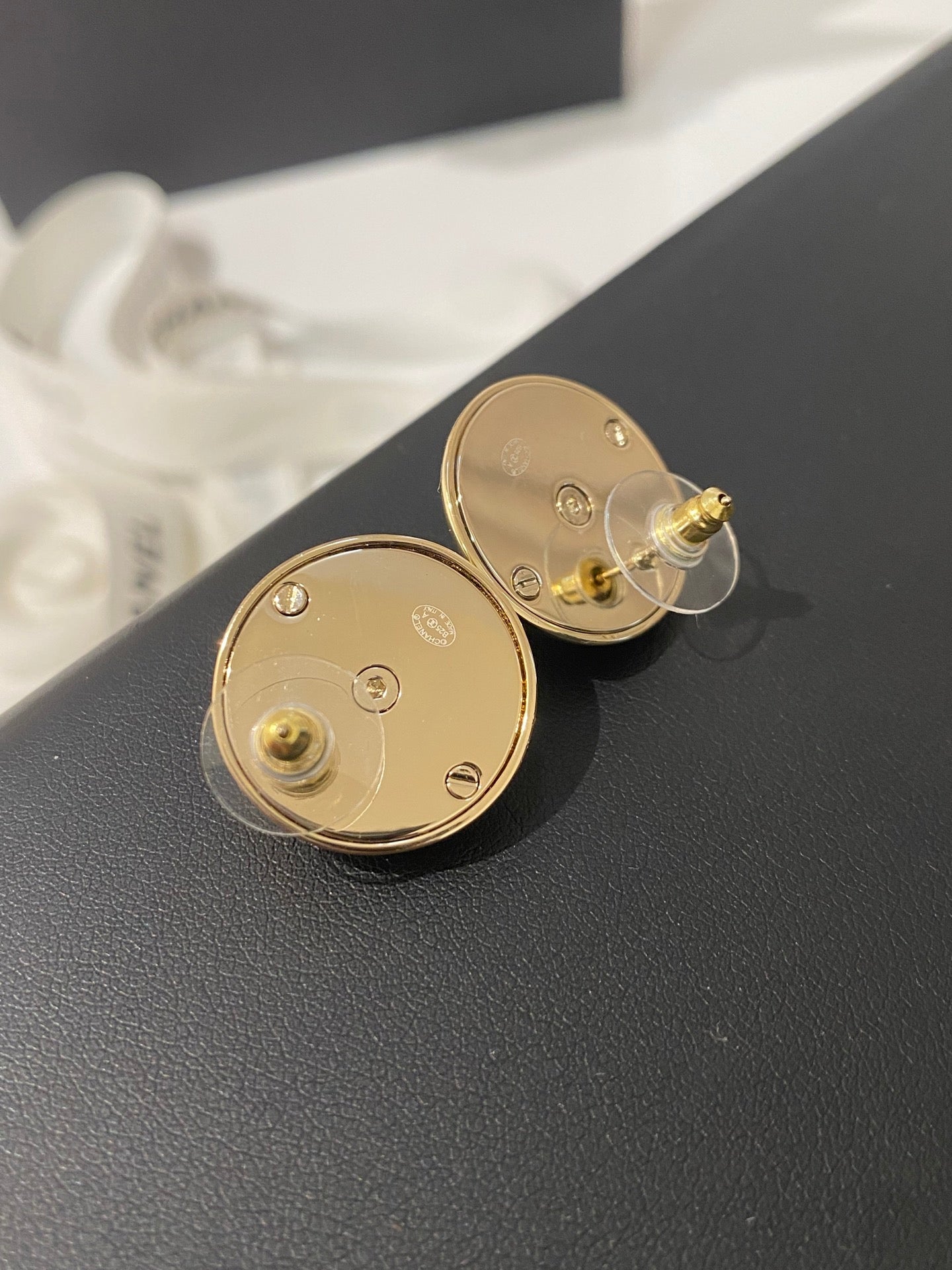 Chanel Classic White Silver Enamel Double C Earrings - Style 2