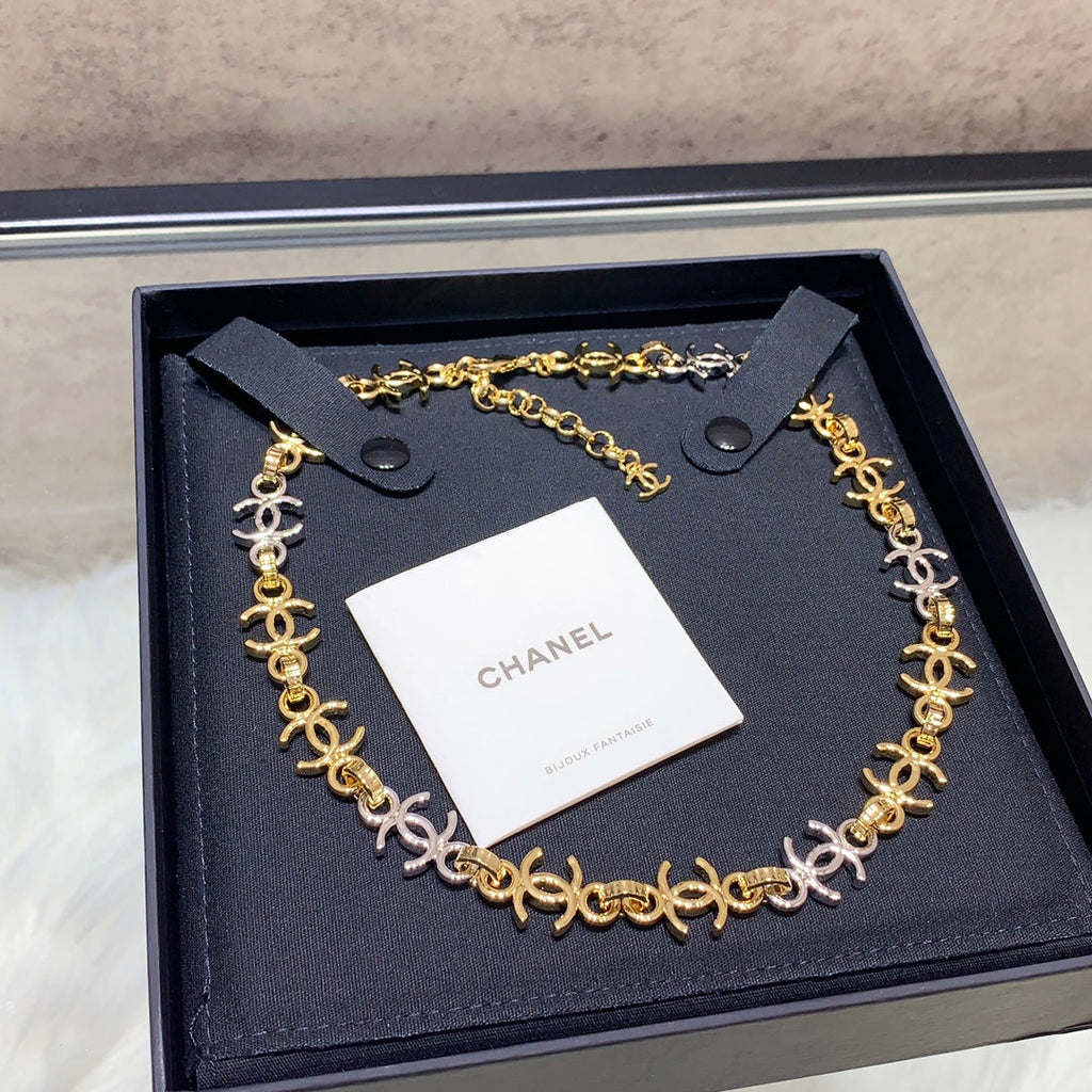 Chanel 2026 Gold and Silver Two-Tone Chain Double C Small Necklace Choker