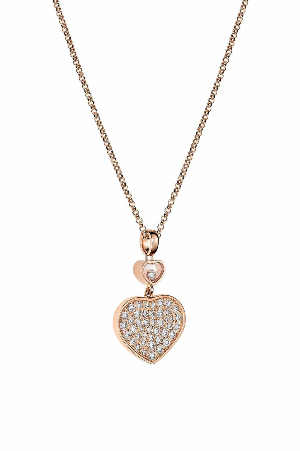 Chopard Happy Heart Necklace Pink Gold Full Cubic Zirconia